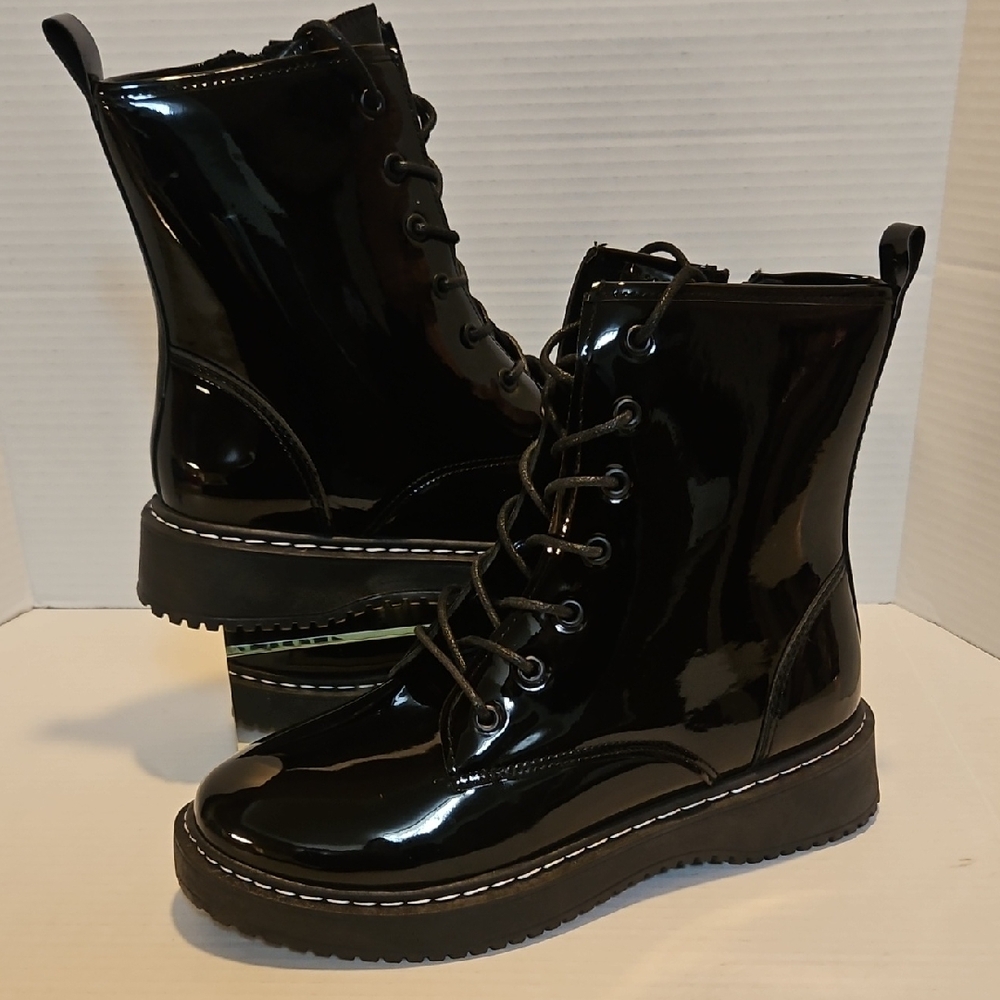 Rouge! Glossy Black Combat Boots